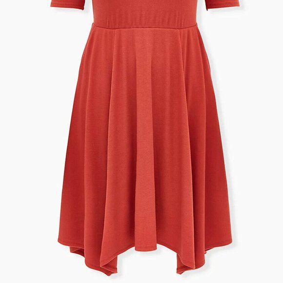 New Torrid Red Terracotta Rib Handkerchief Skater Dress - Picture 4 of 6